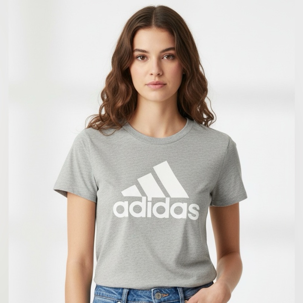 Adidas Heather Gray Athletic Tee with White Logo